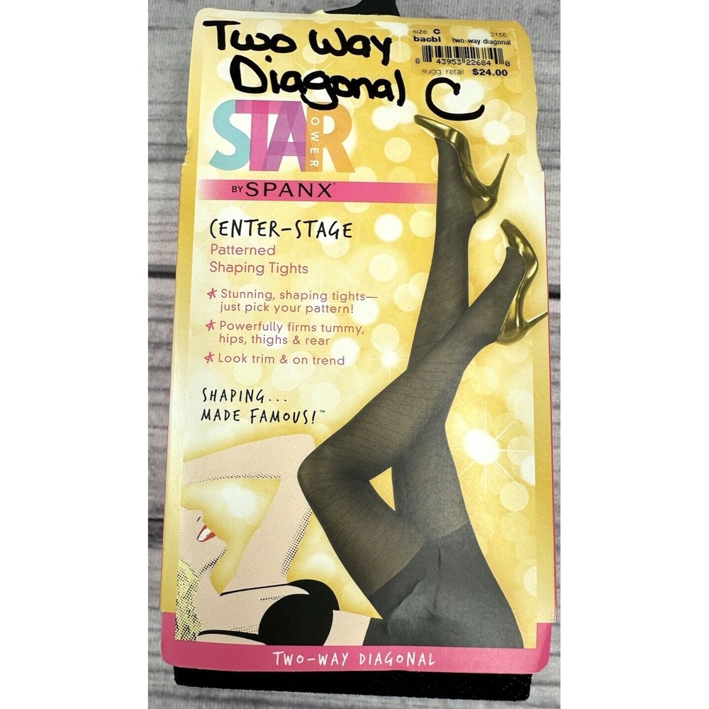 SPANX STAR POWER TWO WAY DIAGONAL SHAPING‎ TIGHTS  Size C   BACKDROP BLACK